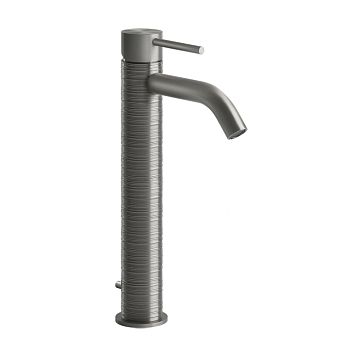 Gessi 316 Смеситель для раковины на 1 отверстие, высокий, h=305мм, с донным клапаном, излив 123мм, steel brushed