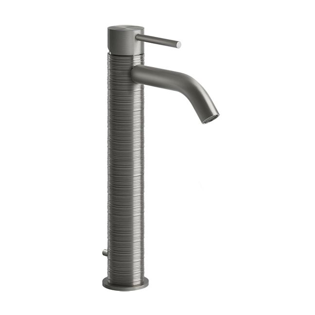 Gessi 316 Смеситель для раковины на 1 отверстие, высокий, h=305мм, с донным клапаном, излив 123мм, steel brushed