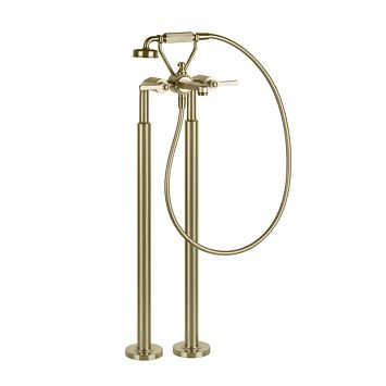 Gessi Venti20 Смеситель для ванны напольный, двухвентильный, с ручным душем и шлангом 1500 мм., внешняя часть, Brushed Brass PVD