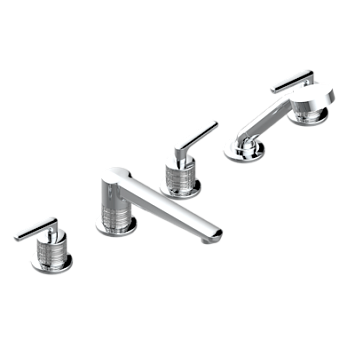 Смеситель THG System Cristal a manettes устанавливаемый на борту ванны на 5 отверстий с душем, керамическим смесителем, 2 вентилями ¾" и изливом СУПЕР ГОЛИАФ