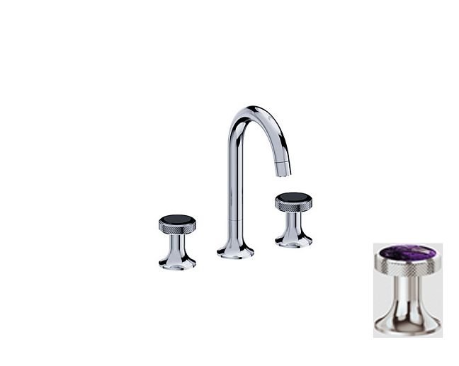 Jorger Valencia Смеситель для раковины на три отверстия, ручки с камнем Amethyst, цвет polished nickel (полированный никель)
