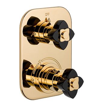 THG Petale de Cristal noir Смеситель для душа, термостатический, с переключателем на 2 потока, цвет: золото/черный хрусталь