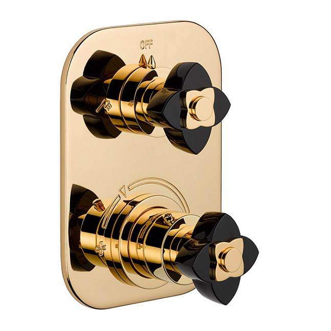 THG Petale de Cristal noir Смеситель для душа, термостатический, с переключателем на 2 потока, цвет: золото/черный хрусталь