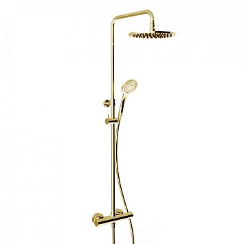 Gessi Minimalistic Shower Душевая стойка с термостатическим смесителем, верхним душем 250 мм., ручным душем и шлангом 1500 мм, Gold PVD