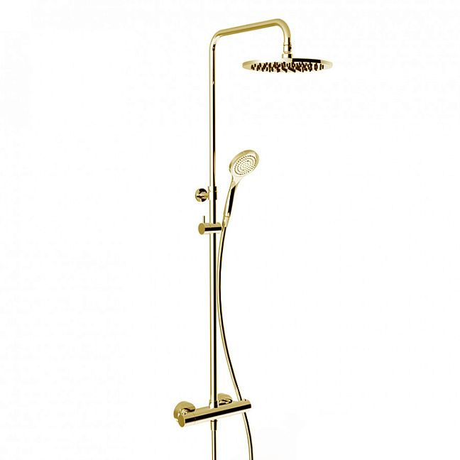 Gessi Minimalistic Shower Душевая стойка с термостатическим смесителем, верхним душем 250 мм., ручным душем и шлангом 1500 мм, Gold PVD