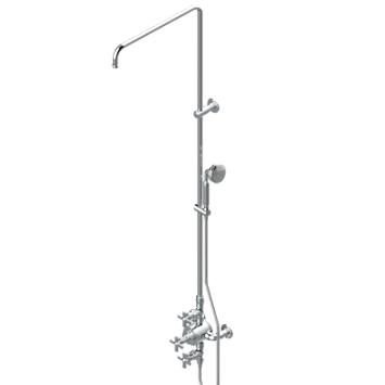Смеситель  THG Club Saint-Germain термостатический для душа встраиваемый в стену / перекрывающие краны / открытая душевая колонна / душ "телефон", шланг и настенные рожки для лейки - межцентровое расстояние 150 мм. (без верхней лейки)