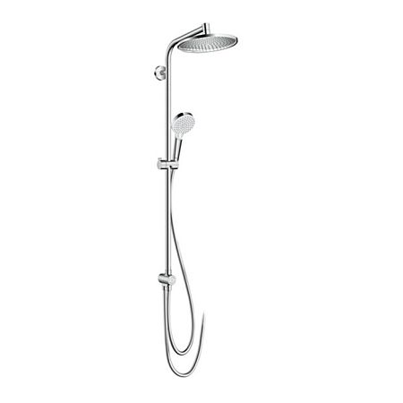 Душевая система Hansgrohe Crometta S Showerpipe: верх.душ 240 1jet, ручн.душ, шланг, EcoSmart, цвет: белый/хром