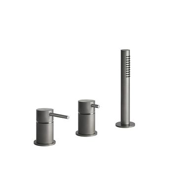 Gessi 316 Смеситель для ванны на 3 отверстия наполнение через слив-перелив с переключателем, убирающаяся душевая лейка, steel brushed