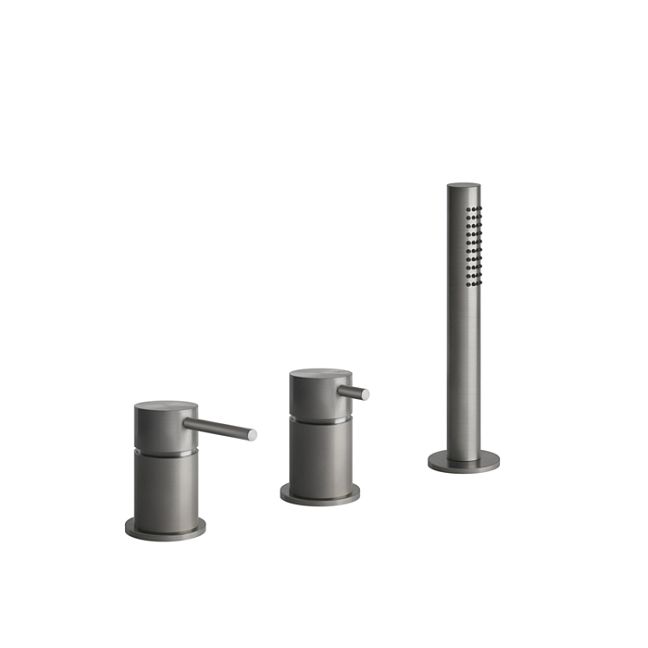 Gessi 316 Смеситель для ванны на 3 отверстия наполнение через слив-перелив с переключателем, убирающаяся душевая лейка, steel brushed