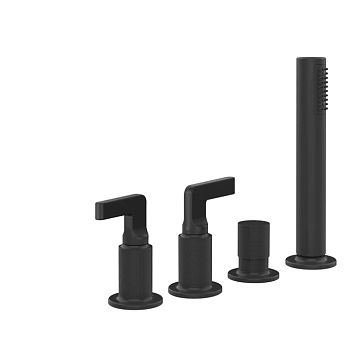 Gessi Inciso Смеситель для ванны на 4 отверстия для наполнения через слив-перелив, переключатель, с ручным душем, Black XL