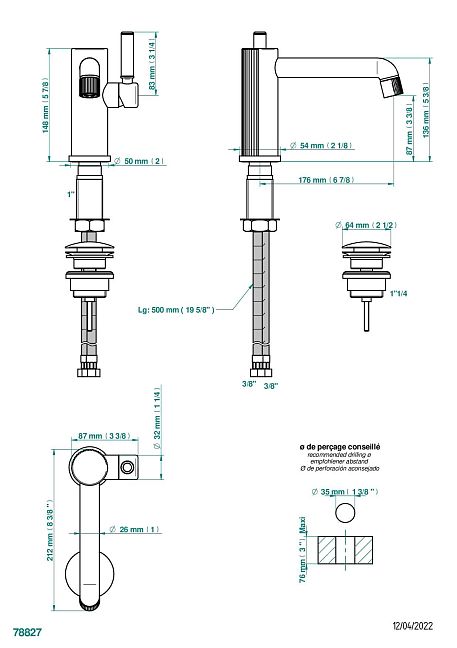 Смеситель для раковины THG Estrela однорычажный с донным клапаном