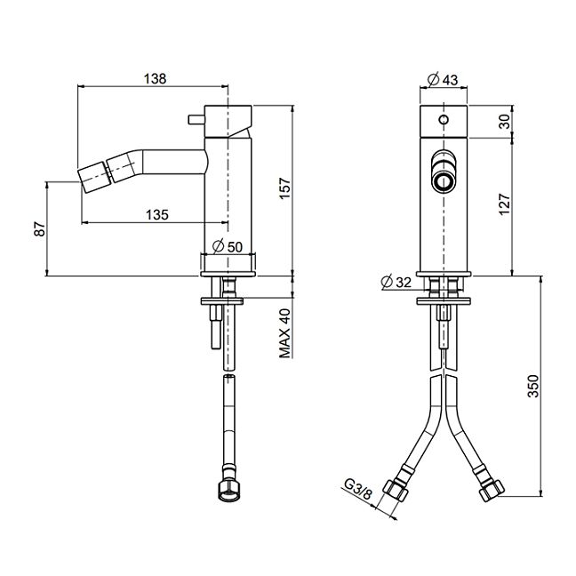 QuadroDesign Source 1235AS Смеситель для биде на 1 отверстие, цвет brushed stainless steel