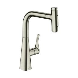 Смеситель для кухни Hansgrohe Metris M71 на 1 отв, поворотный излив: 20.8см с вытяжным душем, 2jet, h238мм, sBox кнопка вкл/выкл,, цвет: нержавейка купить в Москве: интернет-магазин StudioArdo