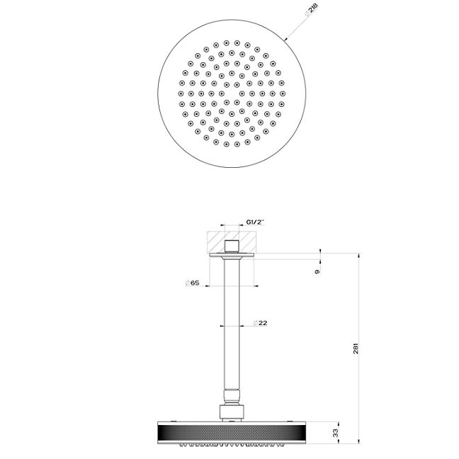 Gessi Inciso Потолочная душевая головка шарнирная на 1/2,218 мм, Black XL