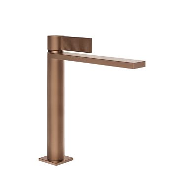 Gessi Inverso Rigato Смеситель для раковины средней длины с донным клапаном Stop Go и соединительными шлангами, Copper Brushed PVD