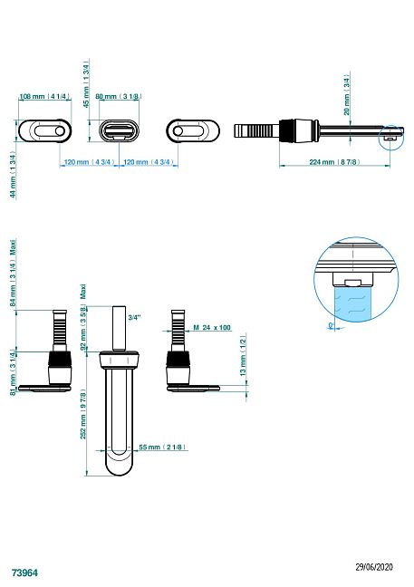 Внешняя часть смесителя THG Corvair Portoro with lever встраиваемого в стену для раковины на три отверстия с изливом СУПЕР ГОЛИАФ- без выпуска