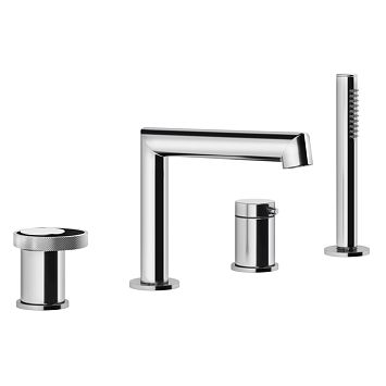 Gessi Anello Смеситель для ванны на 4 отверстия: излив, девиатор, шланг, лейка, хром