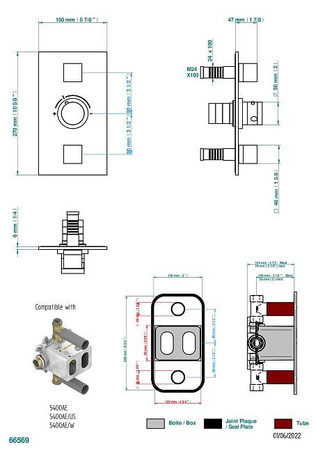 Накладка THG Montaigne marbre Grand Antique с ручкой регулировки температуры и двумя маховиками для термостатического смесителя 5400AE