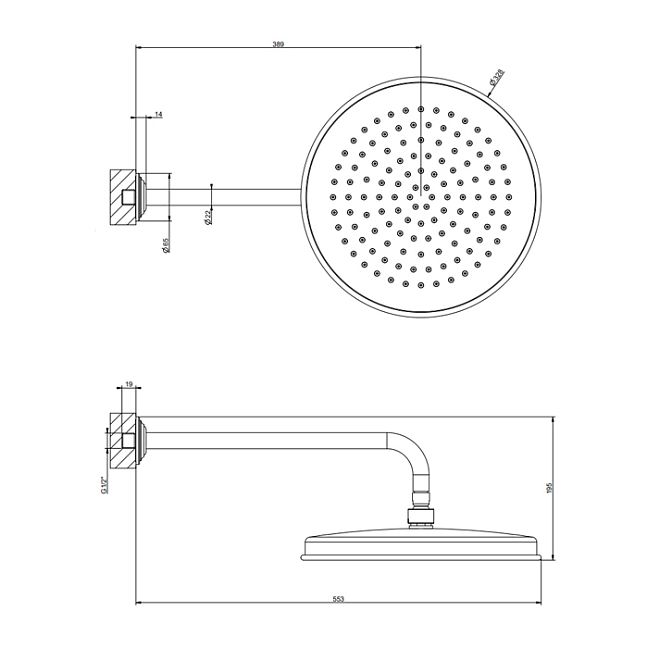 Gessi Venti20 Верхний душ 328 мм., с настенным держателем 389 мм., Aged Bronze