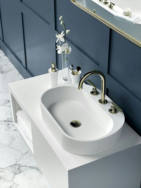 Смеситель для раковины THG Dean на три отверстия устанавливаемый на борту с донным клапаном - высокий излив