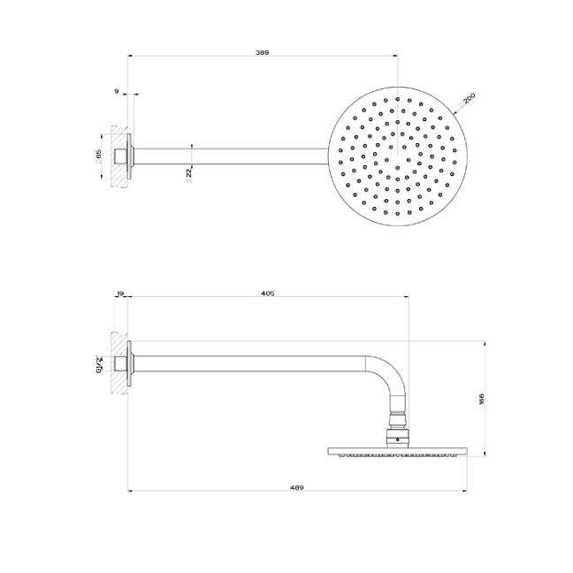 Gessi Inciso Душевая головка настенная, шарнирная на 1/2, 200мм, nero XL