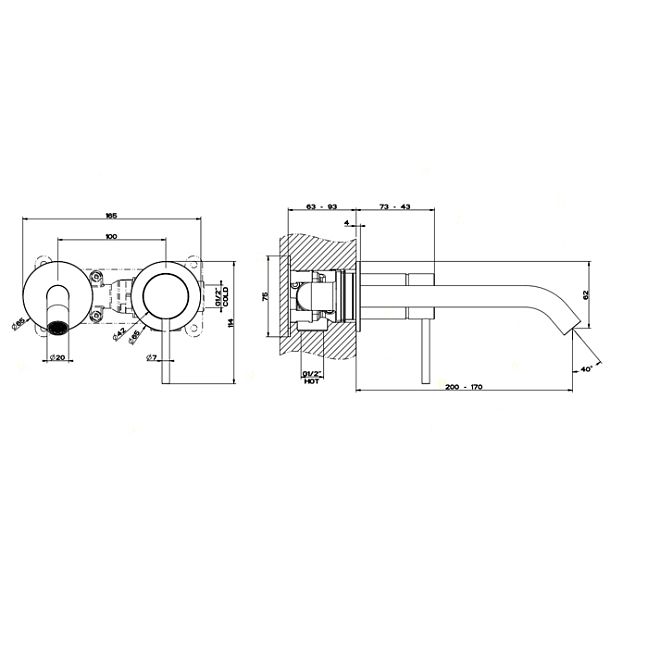 Gessi 316 Встраиваемый смеситель с изливом 210-180мм (внешние части), steel brushed