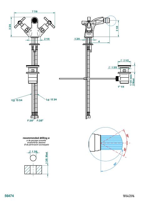 Смеситель для биде THG Club Saint-Germain на одно отверстие с поворотным аэратором и донным клапаном