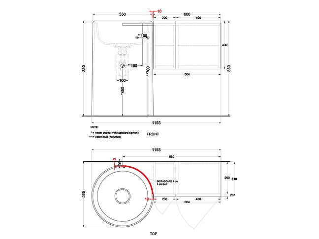 Cielo Itaca Тумба подвесная 88x43x31, правая, без отверстия для смесителя, цвет: Fumo
