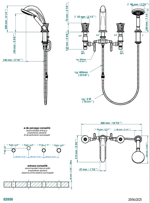 Смеситель для ванны  THG Mille Nuits - Brume crystal набортный на 4 отв. с изливом ГОЛИАФ