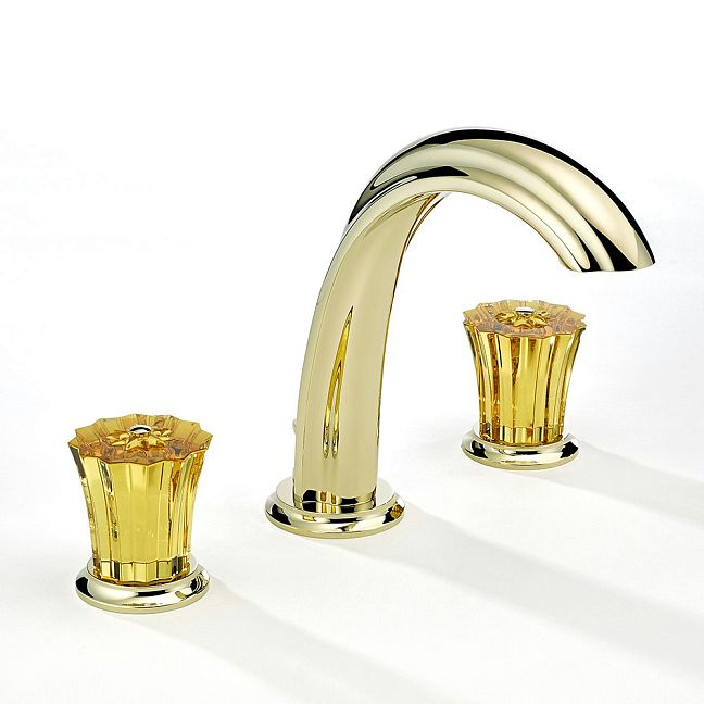 Смеситель для раковины THG Mille Nuits - Champagne crystal на три отверстия устанавливаемый на борту с донным клапаном