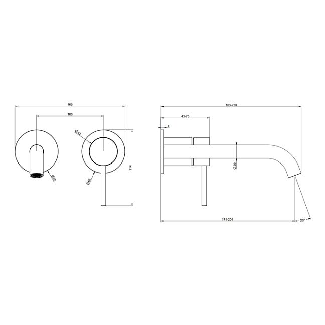 Gessi 316 Встраиваемый смеситель с изливом 210-180мм (внешние части), Black XL