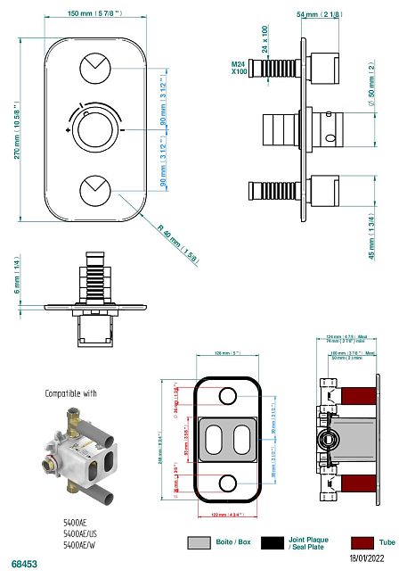 Накладка THG Le 9 Howlite с ручкой регулировки температуры и двумя маховиками для термостатического смесителя 5400AE