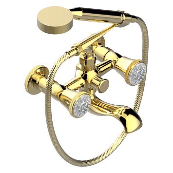 THG Hirondelles Platinum Stamped Смеситель для ванны, настенный, с ручным душем, цвет: Gold color PVD