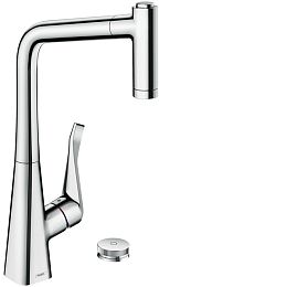 Смеситель для кухни Hansgrohe Metris Select M71 на 2 отв, поворотный излив: 23.6см с вытяжным душем, 2jet, h32см, sBox, кнопка вкл/выкл, цвет: хром купить в Москве: интернет-магазин StudioArdo