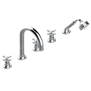 Смеситель THG Club Saint-Germain на борт ванны на 5 отверстий с душем, керамическим смесителем, 2 вентилями ¾" и изливом СУПЕР ГОЛИАФ