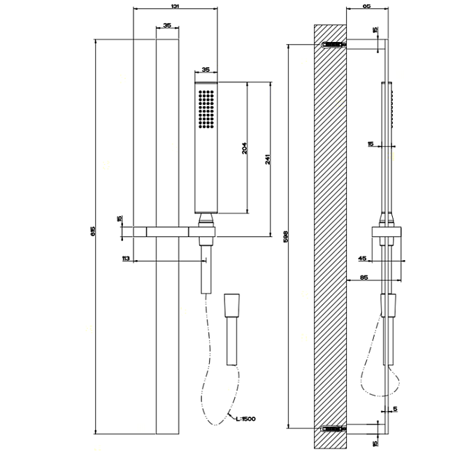 Gessi Rettangolo Душевая стойка с ручным душем, хром