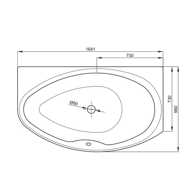 BETTE Pool II Comfort Ванна правосторонняя 164х96х45, с самоочищающимся покрытием BetteGlasur  Plus, белая