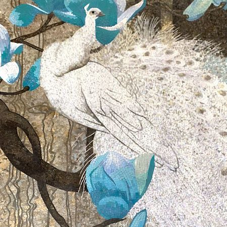 Художественное панно из мозаик Белый павлин на ветвях магнолии Art&Natura