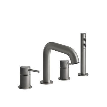 Gessi 316 Смеситель для ванны на 4 отверстия, с переключателем, изливом и шлангом 1,50 м, steel brushed