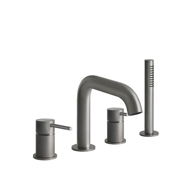 Gessi 316 Смеситель для ванны на 4 отверстия, с переключателем, изливом и шлангом 1,50 м, steel brushed