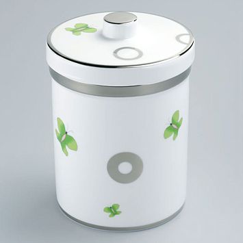 THG CAPUCINE VERT DECOR PLATINE Банка керамическая с крышкой, настольная, декор платина/зеленый, цвет: белый