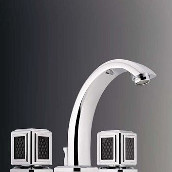 THG Metropolis cristal noir Смеситель для раковины, 3 отв., цвет: хром/черный хрусталь