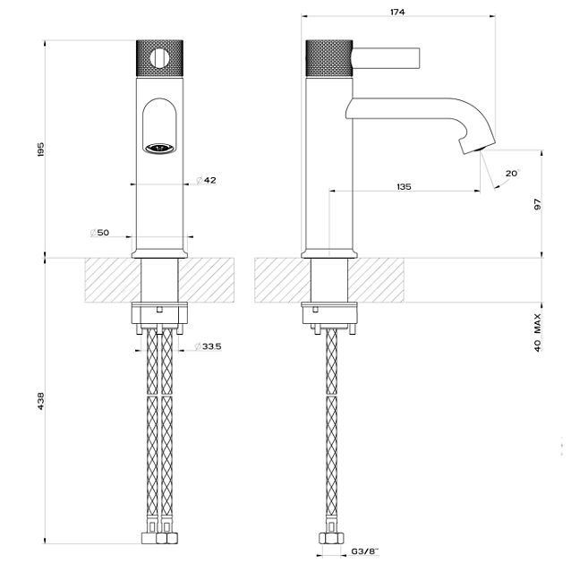 Gessi Inciso Смеситель для раковины на 1 отверстие без донного клапана finox