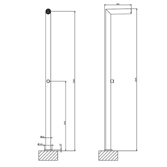 Gessi Outdoor Душевая стойка для установки на улице, напольная, на 1 выход, без ручки и верхнего душа, внешняя часть, Corten