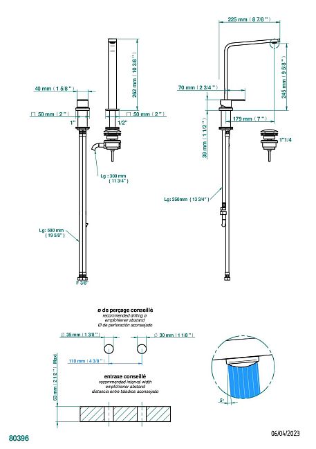 Смеситель THG Soho с прогрессивным картриджем для раковины на 2 отверстия с краном, без донного клапана