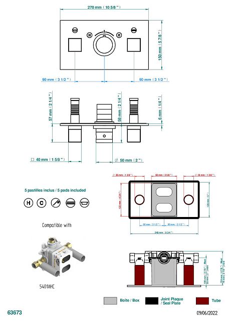 Накладка THG Soho с ручкой регулировки температуры и двумя маховиками для термостатического смесителя с горизонтальной установкой