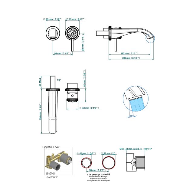 THG Hirondelles Смеситель для раковины, встраиваемый, цвет: Polished gold