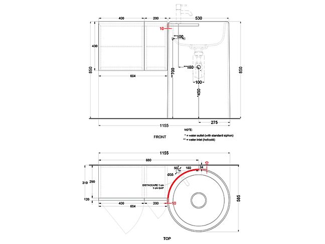 Cielo Itaca Тумба подвесная 88x43x31, левая, с отверстием для смесителя, цвет: Fumo