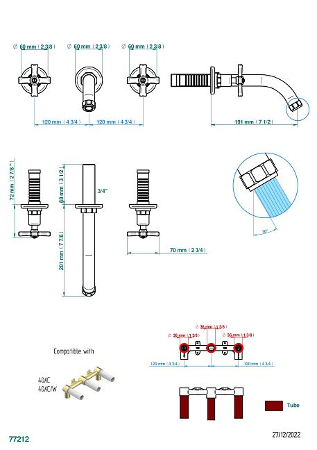 Внешняя часть смесителя  THG Club Saint-Germain встраиваемого в стену для раковины на три отверстия с изливом ГОЛИАФ