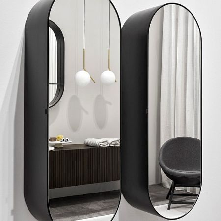 Cielo Catino Ovale Шкаф зеркальный овальный h90x50см, цвет рамы черный матовый